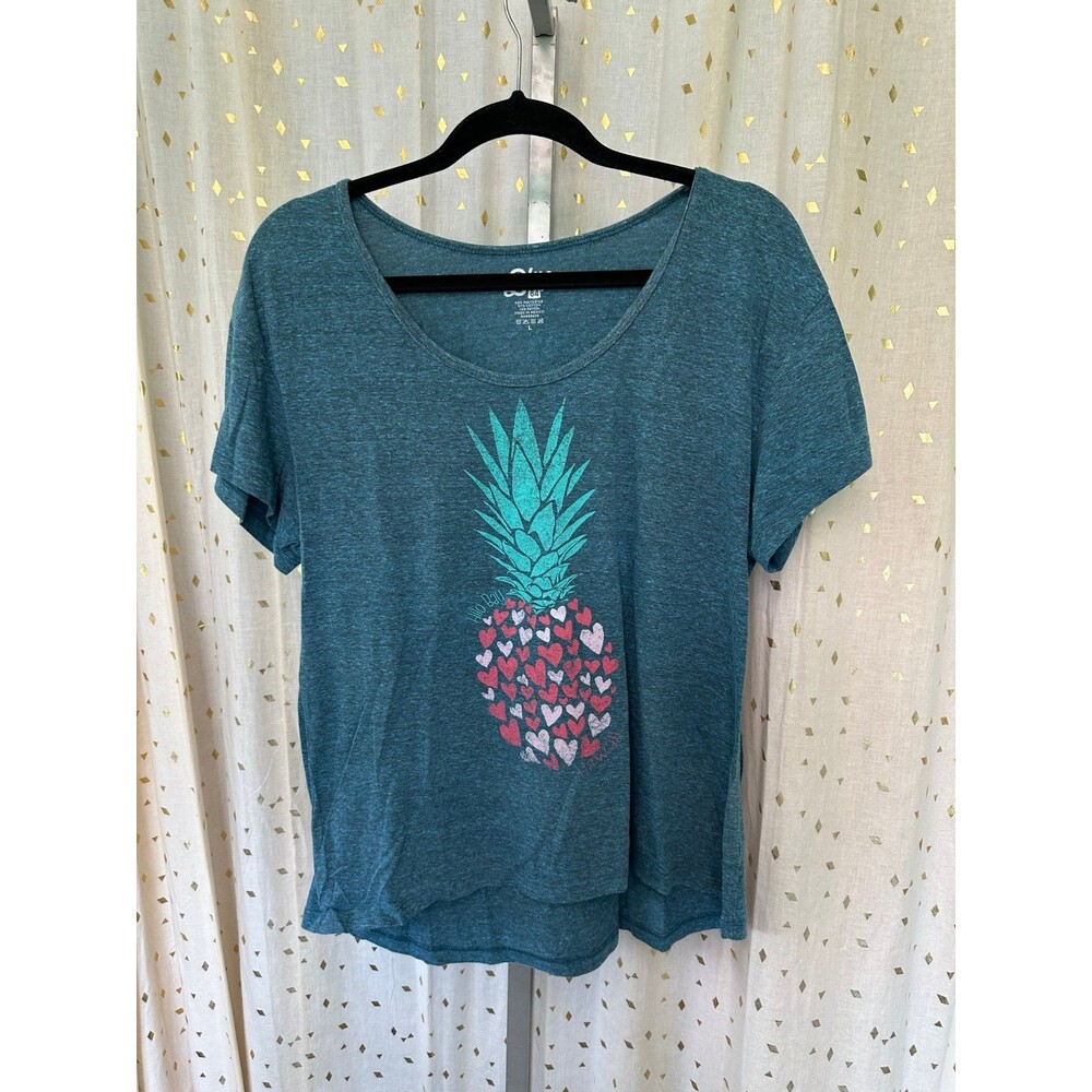 Blue 84 Hilo Bay Hawaii Hawaiian Tropical Hearts Pinepple Novelty T-Shirt L